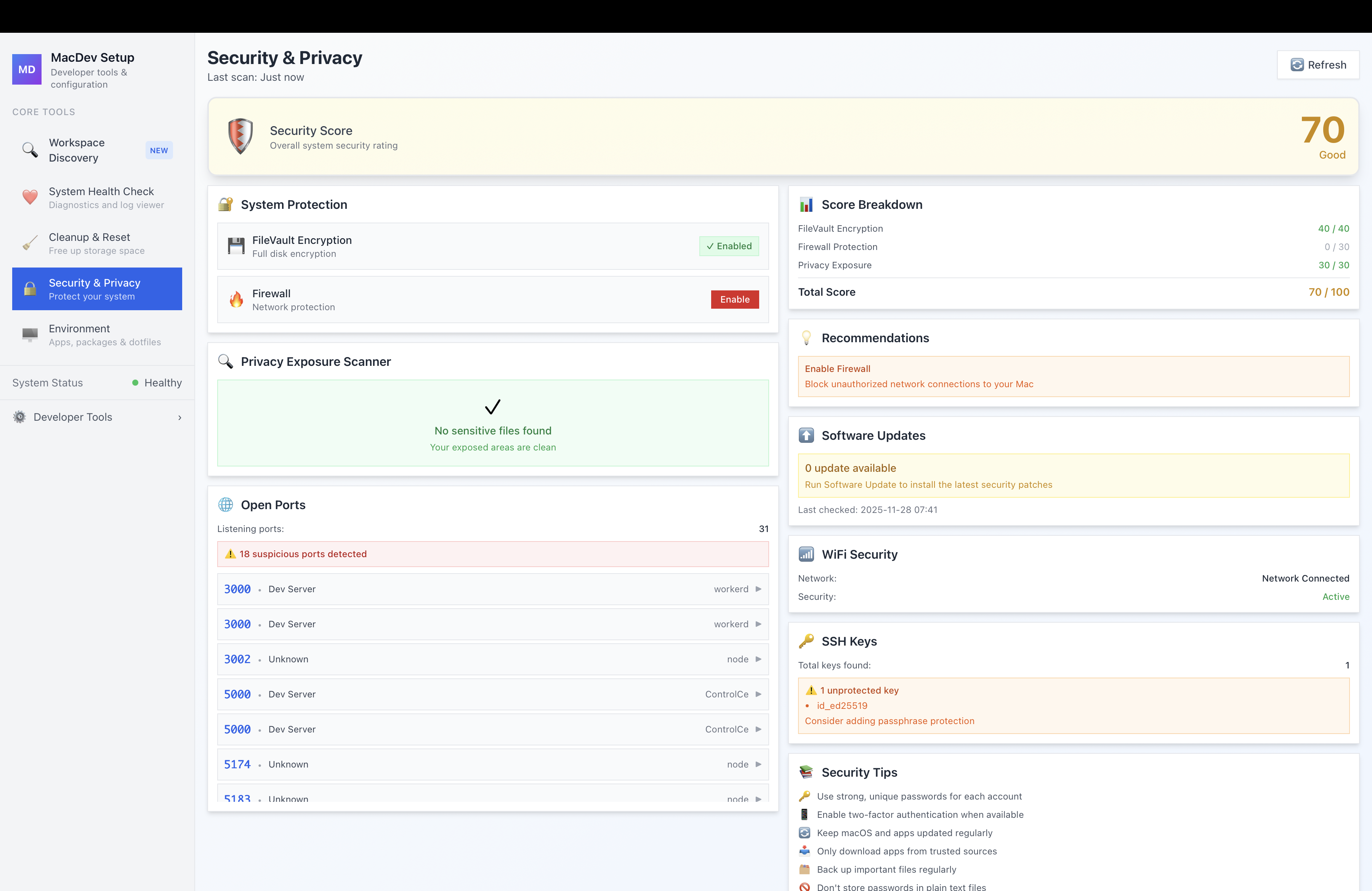 Security & Privacy - Comprehensive security scanning